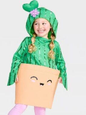 Hide and eek Green Cactus Kids Costume with Cute Planter